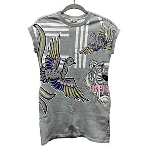 Kenzo Kids Phoenix Celebration Gray Marl Cotton Jersey Dress 12 Tiger Bird